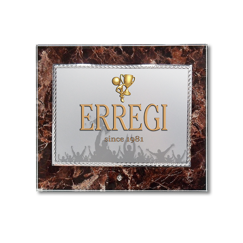 SUPPORTO 25x22 CM IN VETRO EFFETTO MARMO CON TARGA PERSONALIZZATA